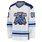 Custom White Navy-Light Blue Hockey Jersey photo 2