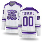 Custom White Purple-Gray Hockey Jersey