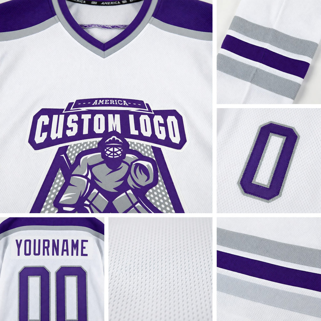Custom White Purple-Gray Hockey Jersey detail