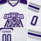 Custom White Purple-Gray Hockey Jersey detail