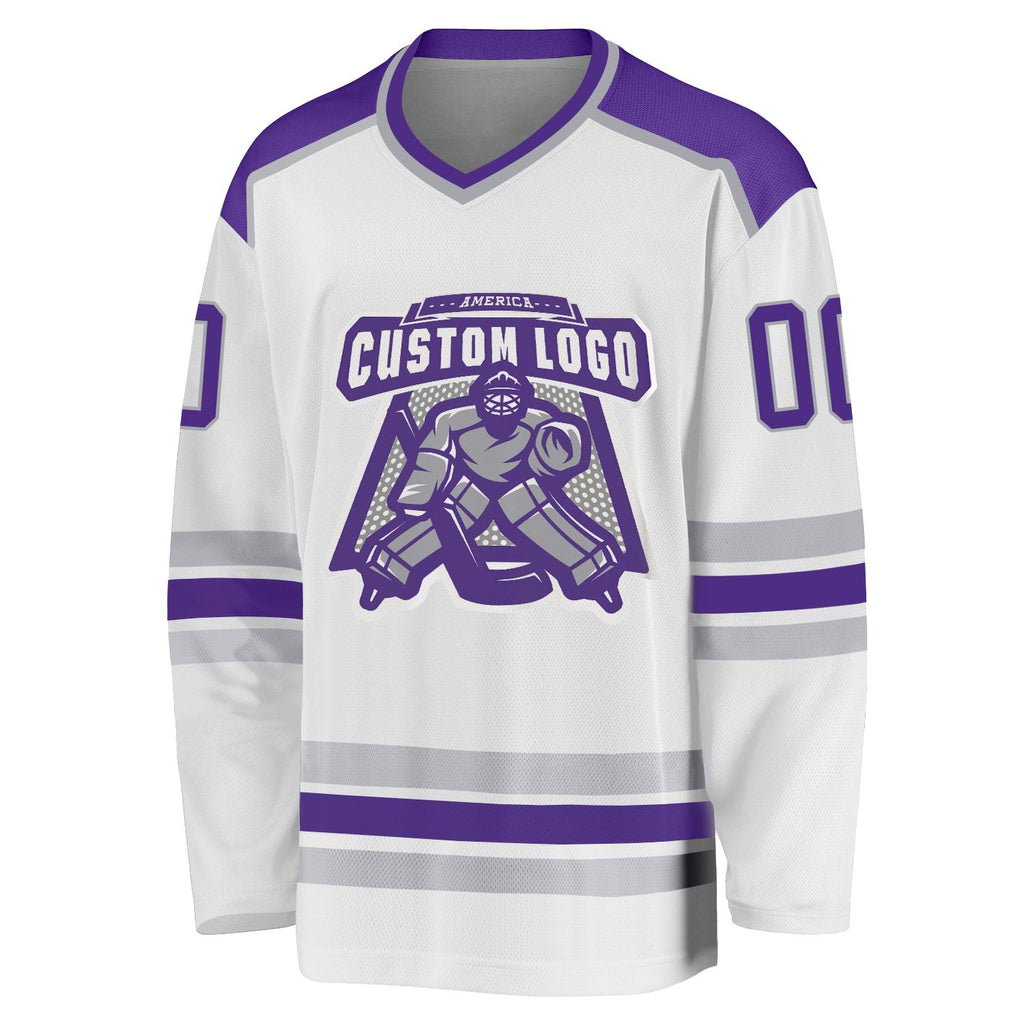 Custom White Purple-Gray Hockey Jersey photo 2