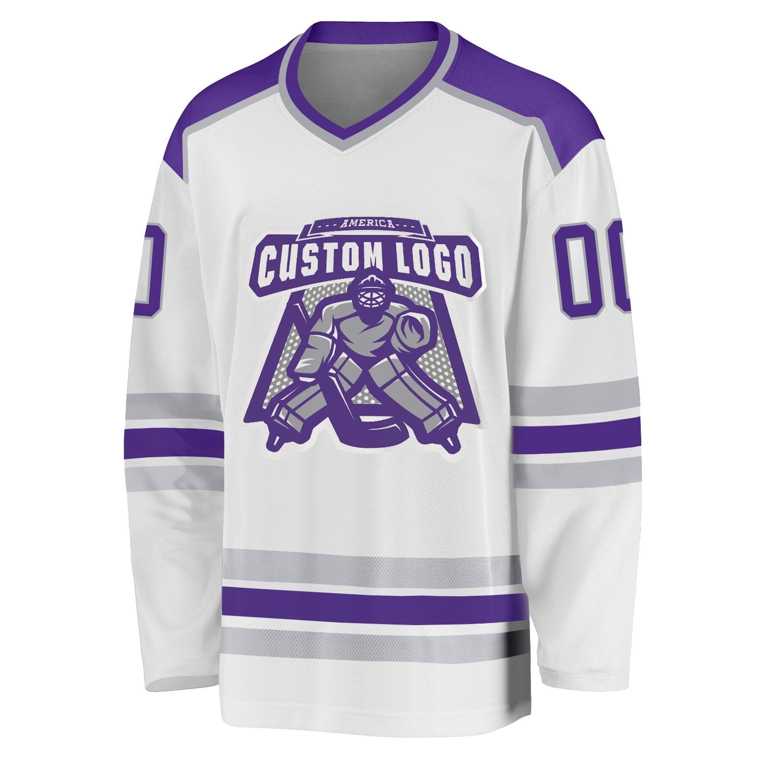 Custom White Purple-Gray Hockey Jersey photo 2
