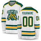 Custom White Green-Gold Hockey Jersey