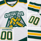Custom White Green-Gold Hockey Jersey detail