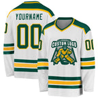 Custom White Green-Gold Hockey Jersey photo 1