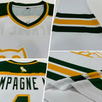 Custom White Green-Gold Hockey Jersey photo 2