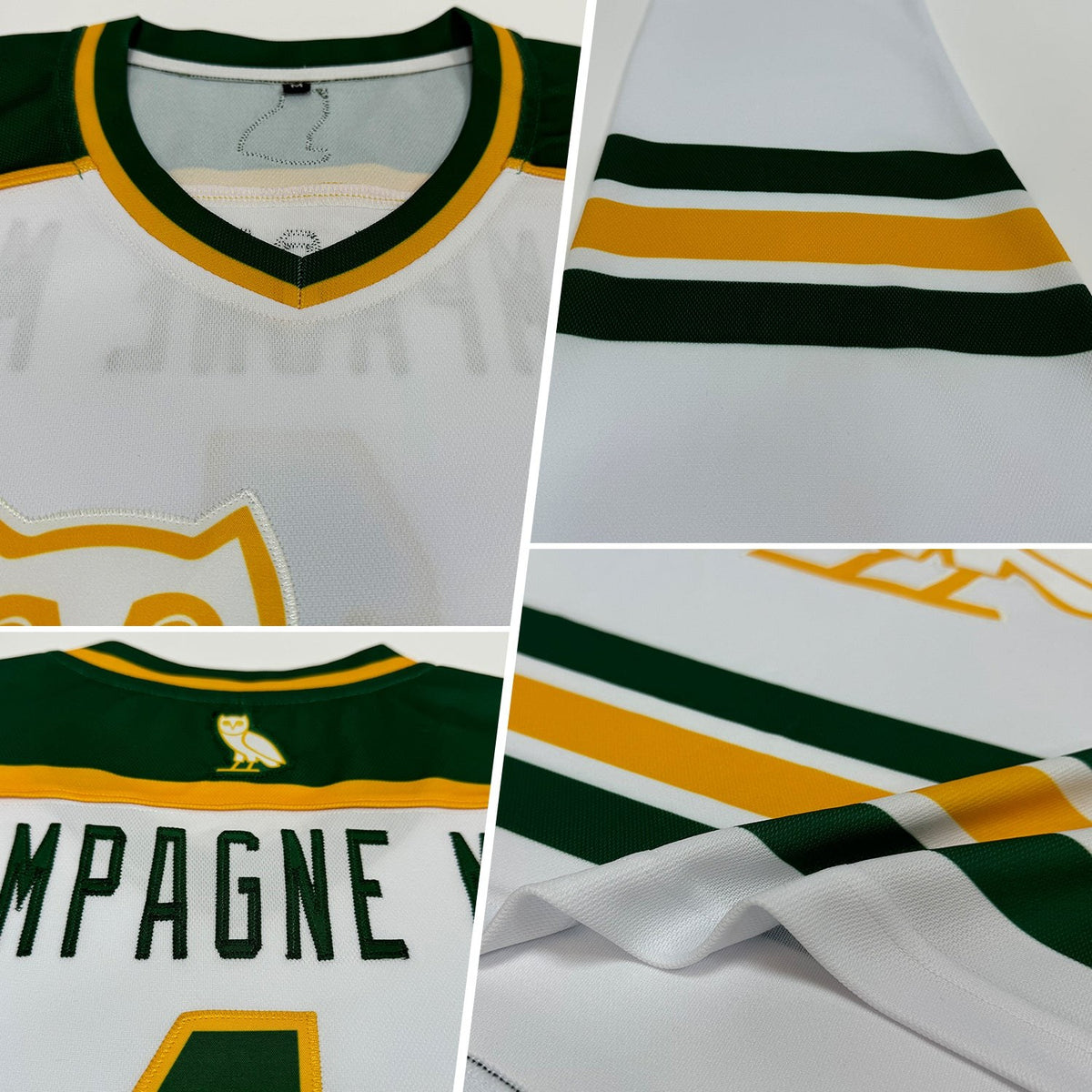 Custom White Green-Gold Hockey Jersey photo 2
