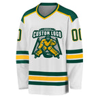 Custom White Green-Gold Hockey Jersey photo 3