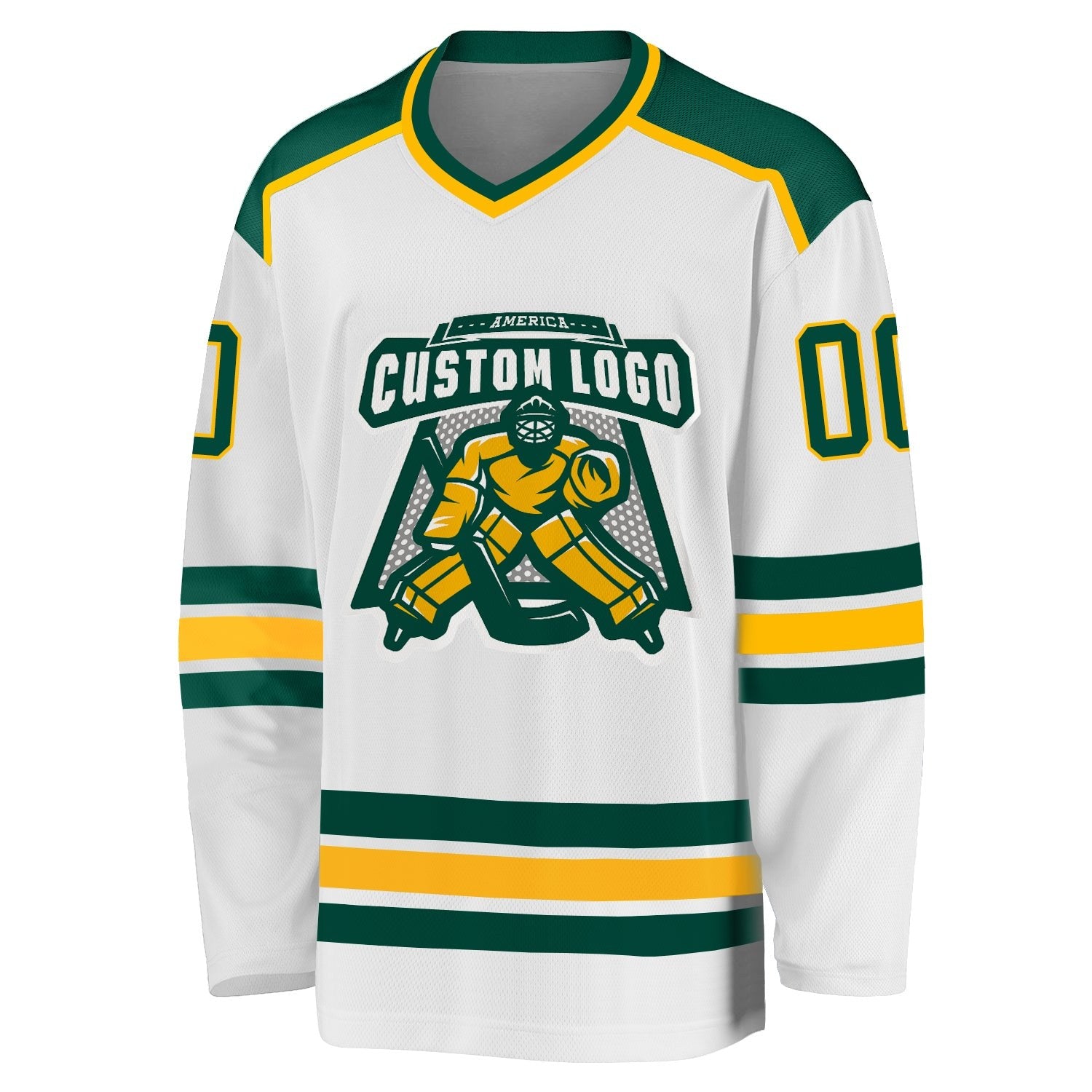Custom White Green-Gold Hockey Jersey photo 3