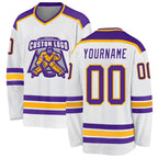 Custom White Purple-Gold Hockey Jersey