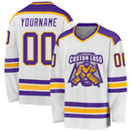 Custom White Purple-Gold Hockey Jersey photo 1