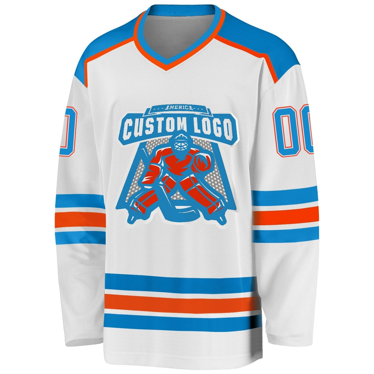 Custom White Blue-Orange Hockey Jersey photo 2