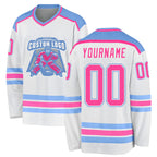 Custom White Pink-Light Blue Hockey Jersey