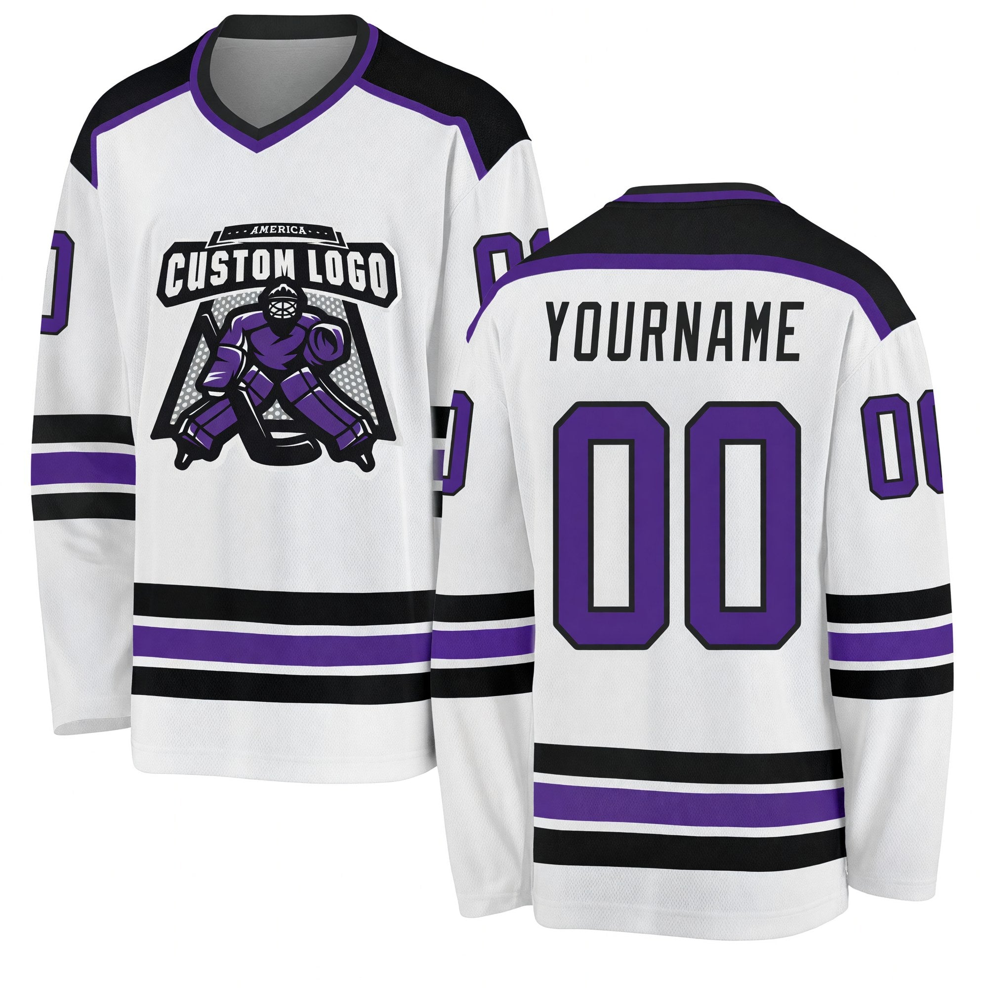 Custom White Purple-Black Hockey Jersey