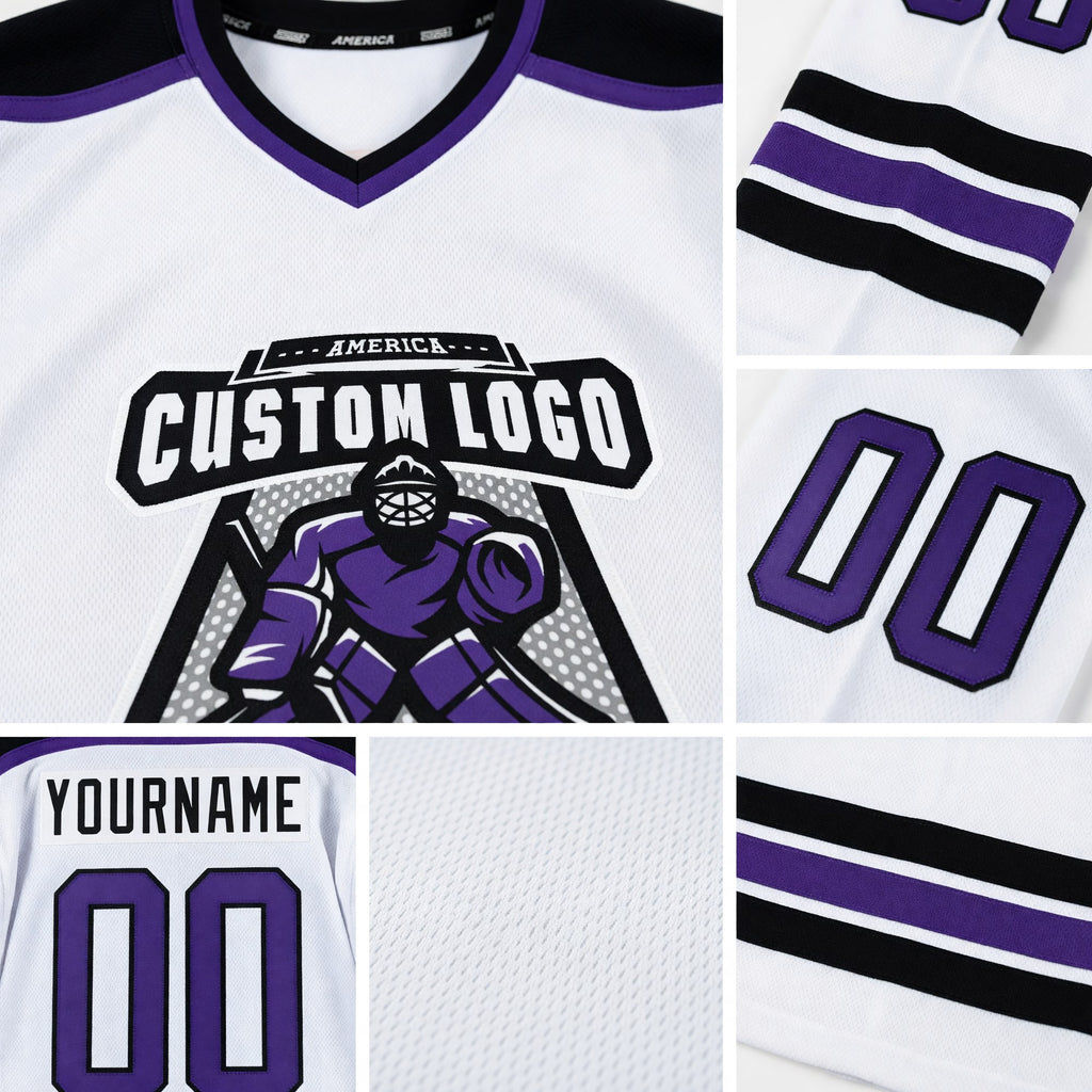 Custom White Purple-Black Hockey Jersey detail