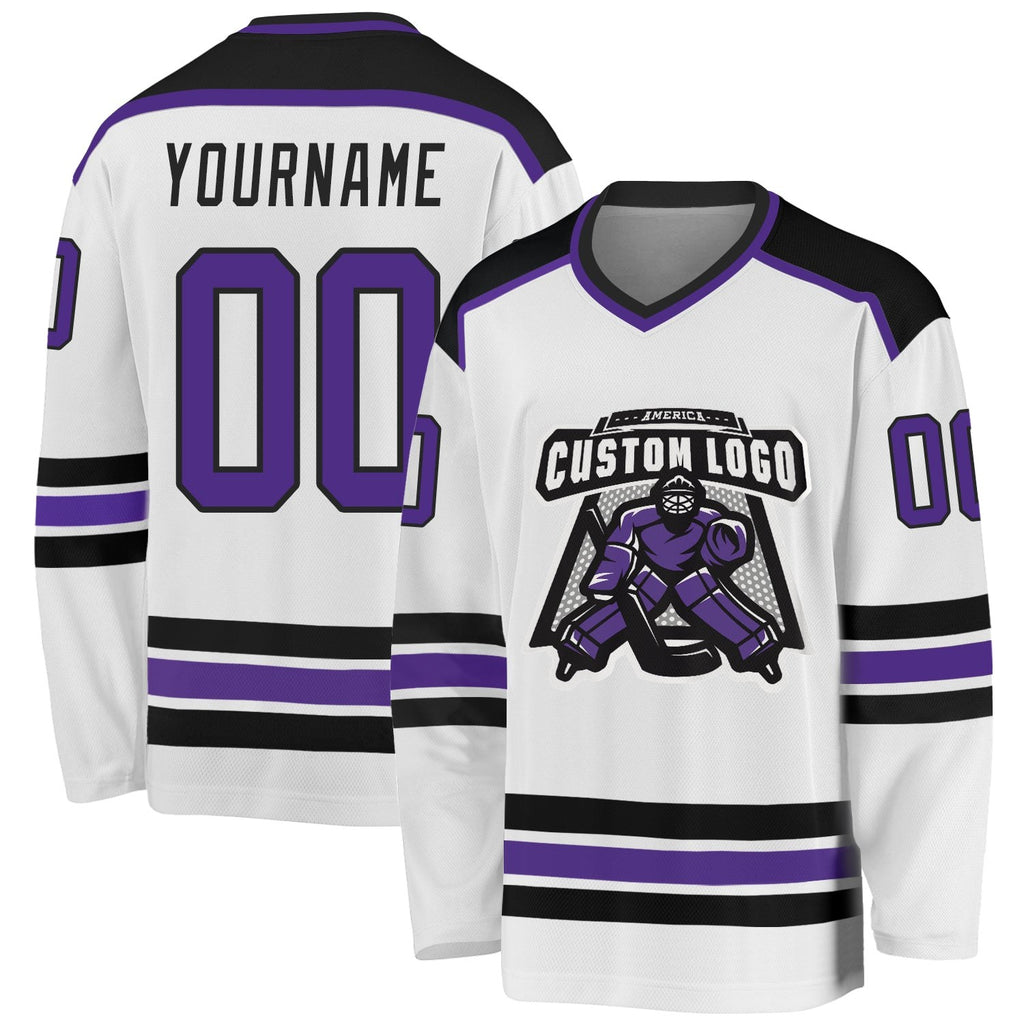 Custom White Purple-Black Hockey Jersey photo 1