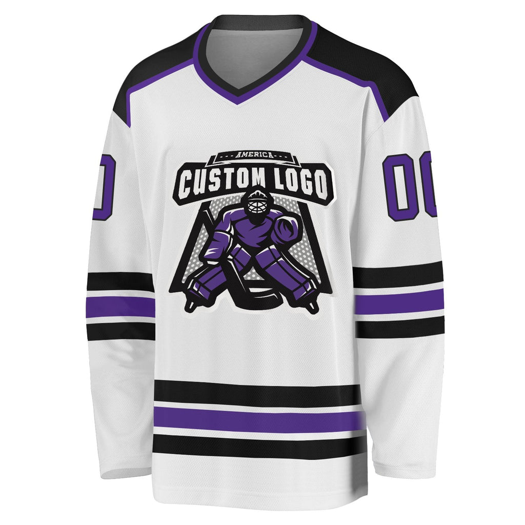 Custom White Purple-Black Hockey Jersey photo 2