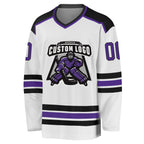 Custom White Purple-Black Hockey Jersey photo 2