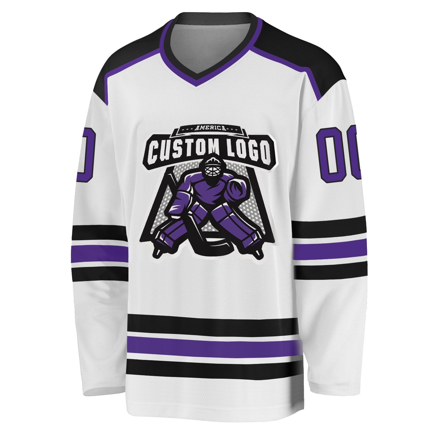 Custom White Purple-Black Hockey Jersey photo 2