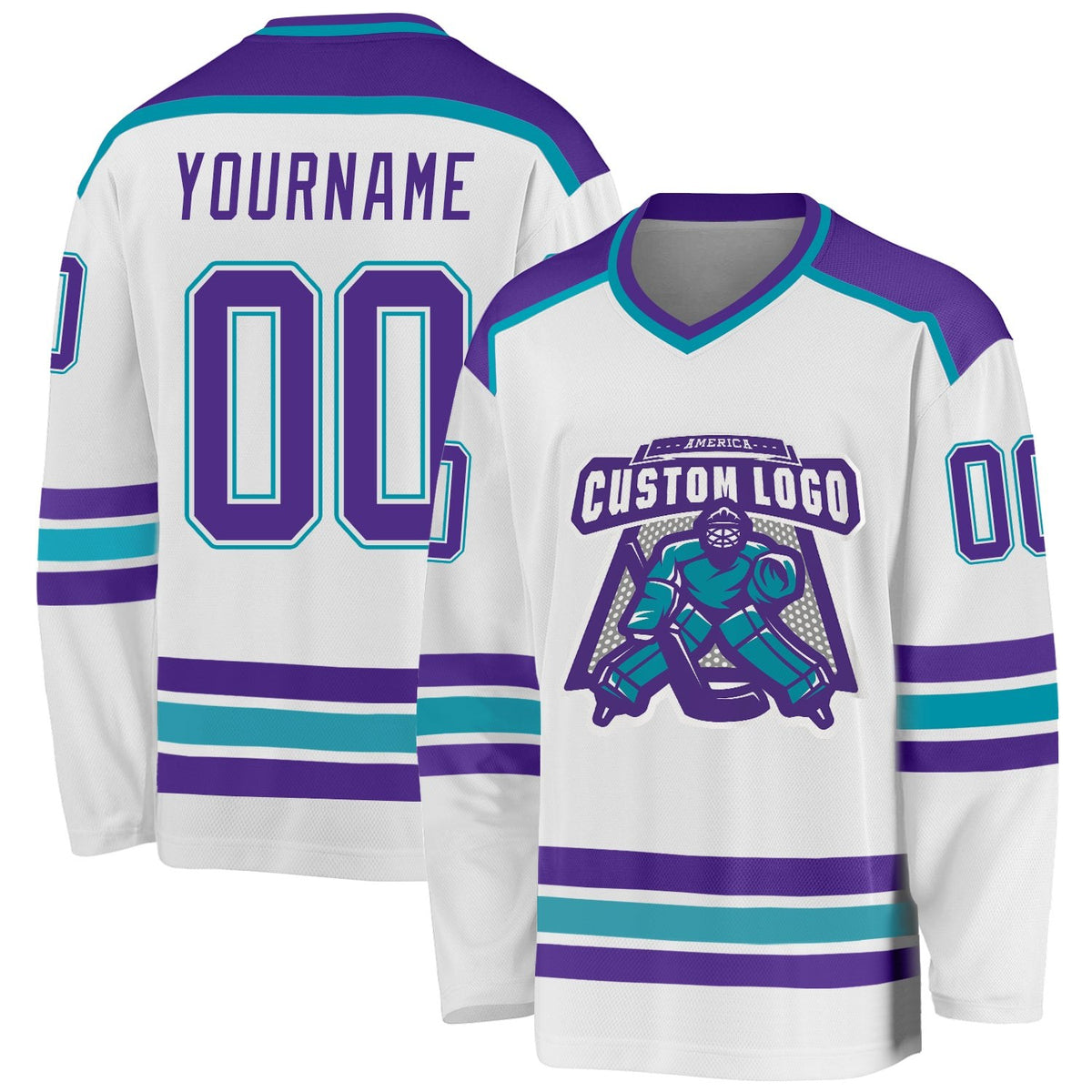 Custom White Purple-Teal Hockey Jersey photo 1