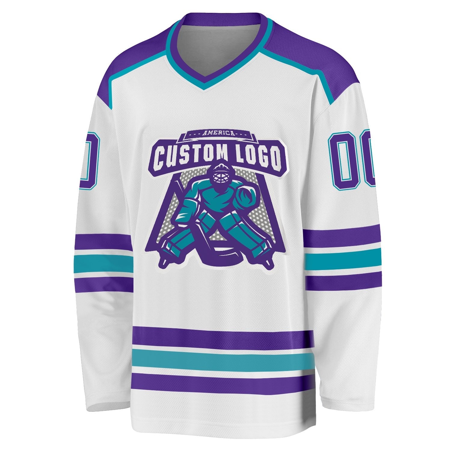 Custom White Purple-Teal Hockey Jersey photo 2