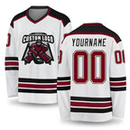 Custom White Maroon Cream-Black Hockey Jersey