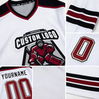 Custom White Maroon Cream-Black Hockey Jersey detail