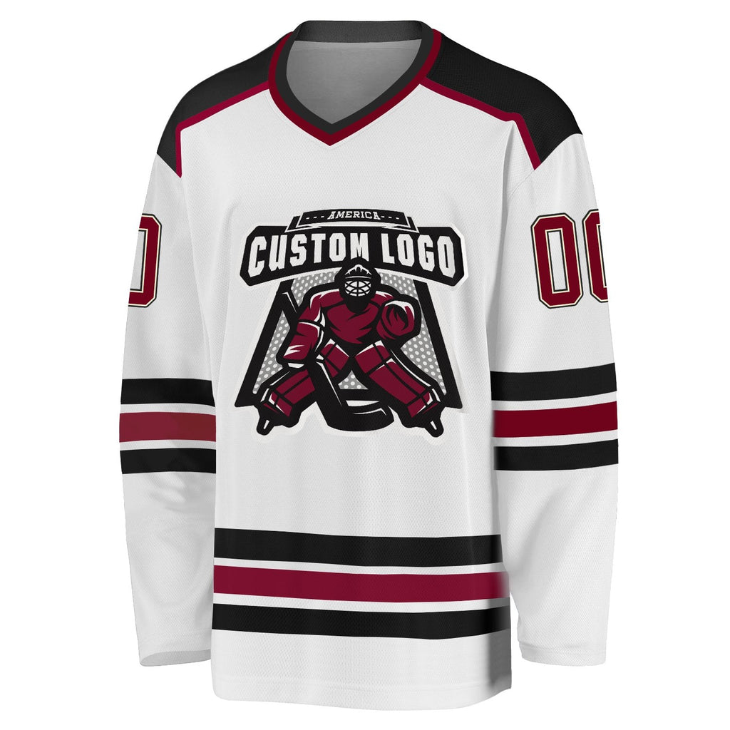 Custom White Maroon Cream-Black Hockey Jersey photo 2