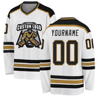 Custom White Black-Old Gold Hockey Jersey