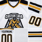 Custom White Black-Old Gold Hockey Jersey detail