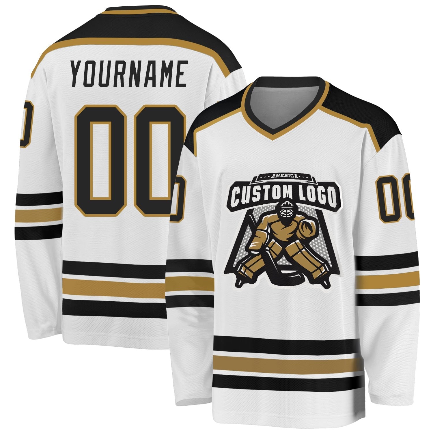 Custom White Black-Old Gold Hockey Jersey photo 1