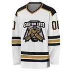 Custom White Black-Old Gold Hockey Jersey photo 2