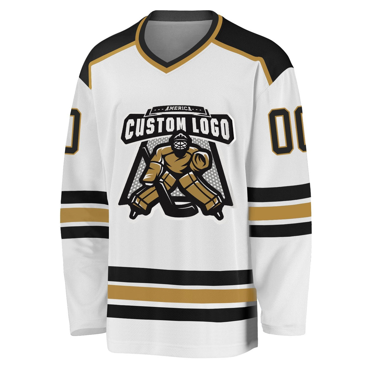 Custom White Black-Old Gold Hockey Jersey photo 2