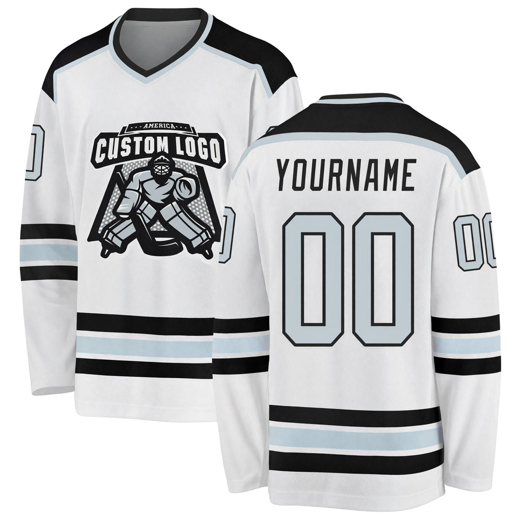 Custom White Silver-Black Hockey Jersey