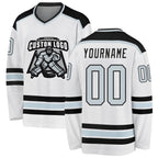 Custom White Silver-Black Hockey Jersey