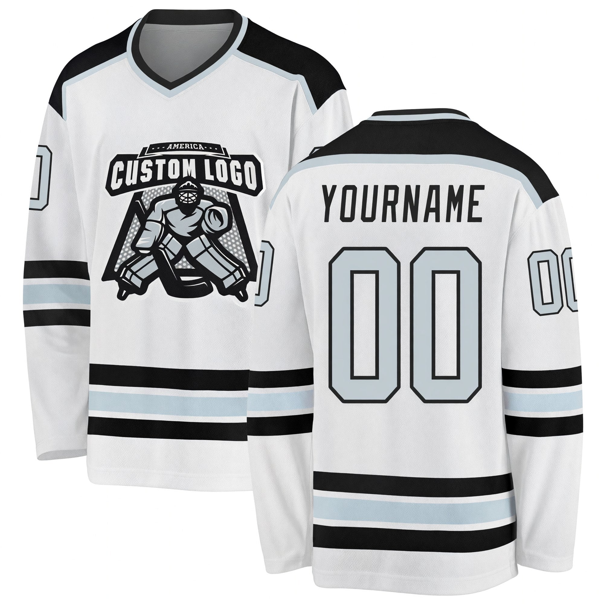 Custom White Silver-Black Hockey Jersey