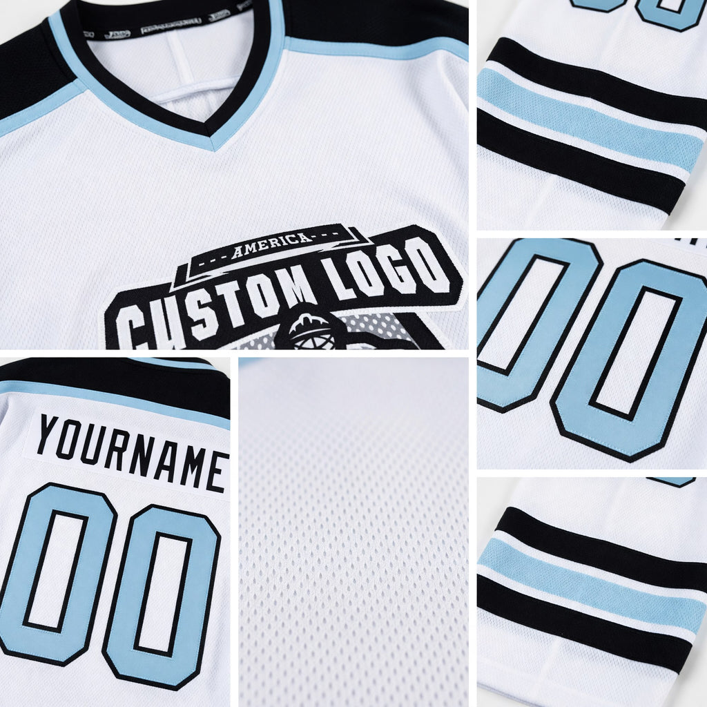 Custom White Silver-Black Hockey Jersey detail