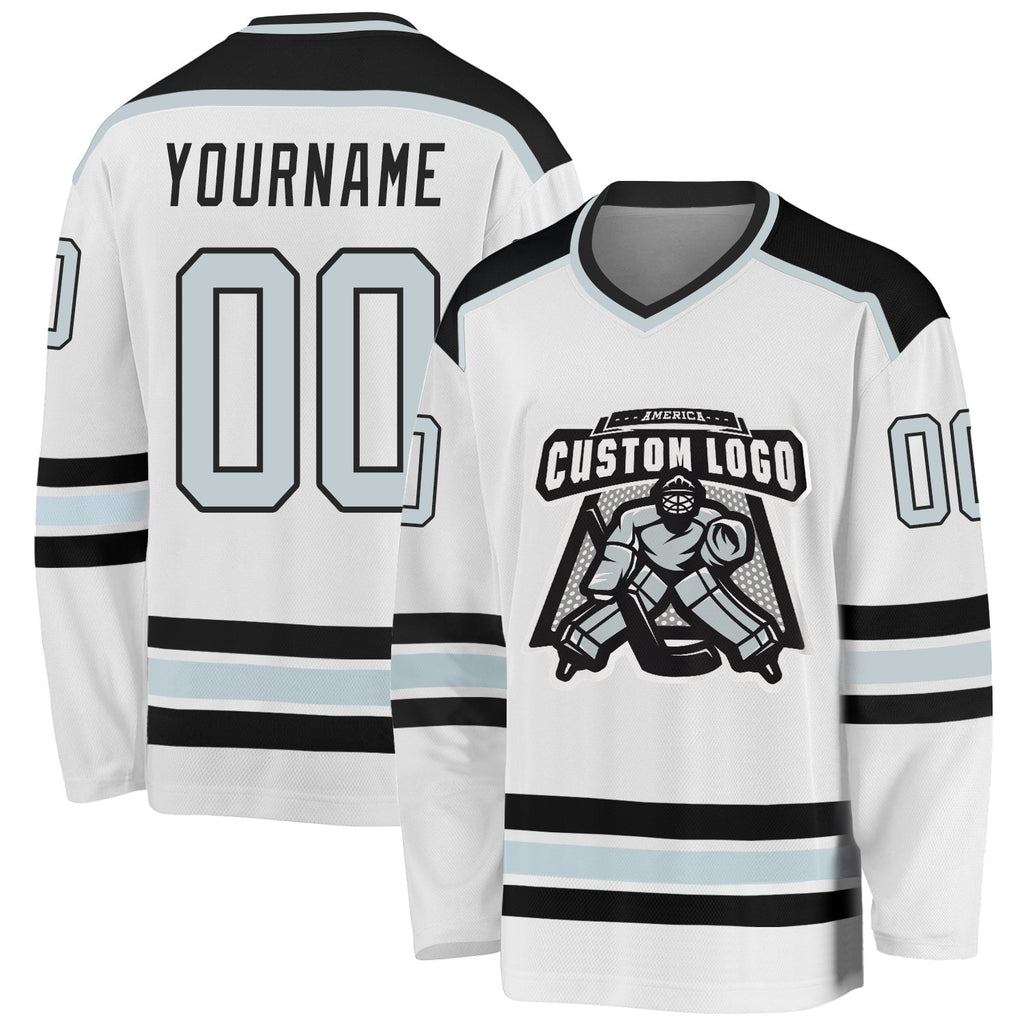 Custom White Silver-Black Hockey Jersey photo 1