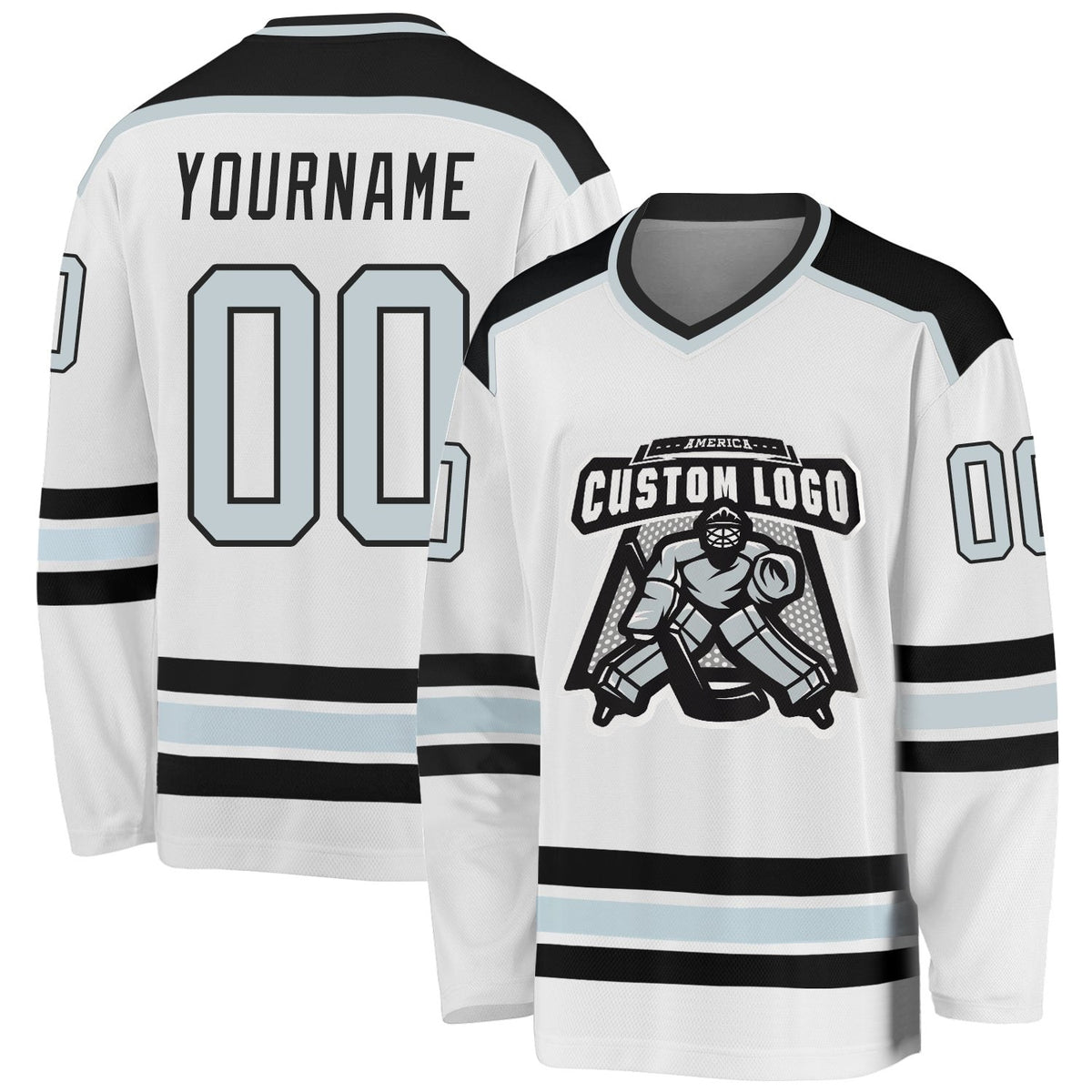 Custom White Silver-Black Hockey Jersey photo 1