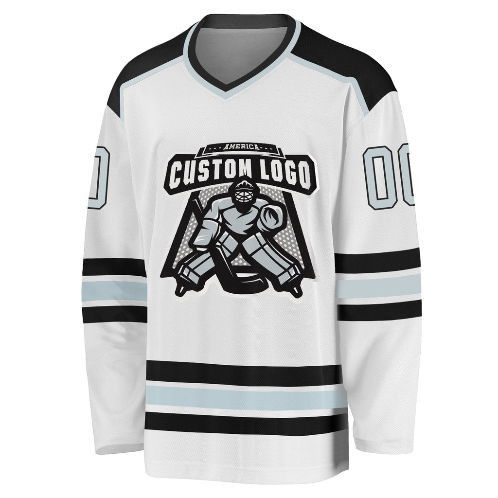 Custom White Silver-Black Hockey Jersey photo 2