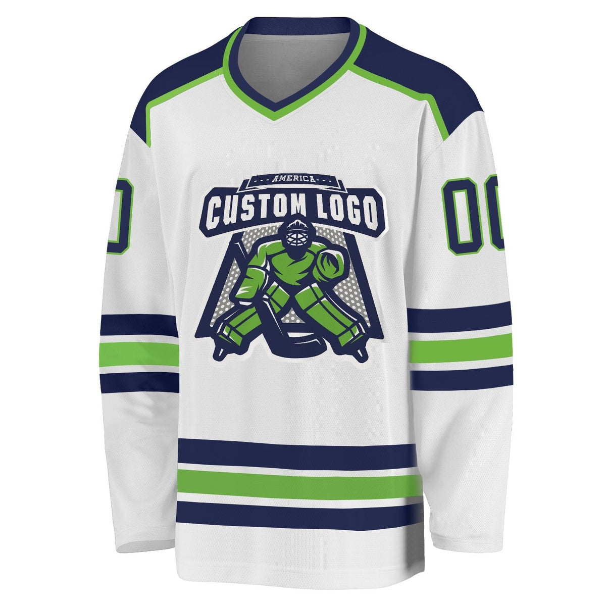 Custom White Navy-Neon Green Hockey Jersey photo 2
