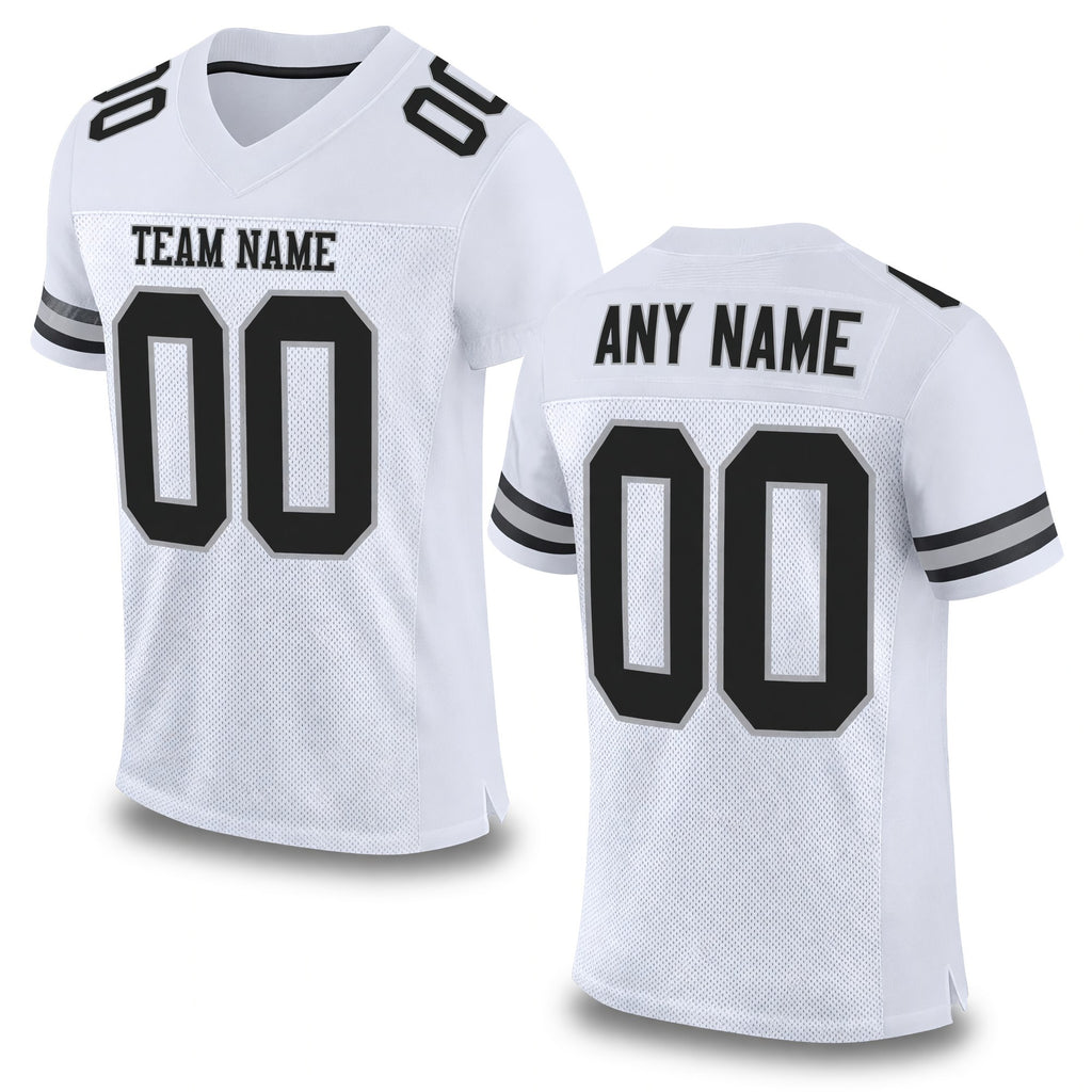 Custom White Black-Gray Mesh Authentic Football Jersey