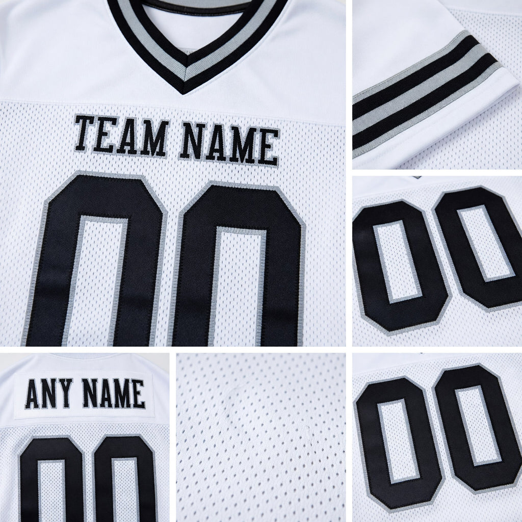 Custom White Black-Gray Mesh Authentic Football Jersey detail