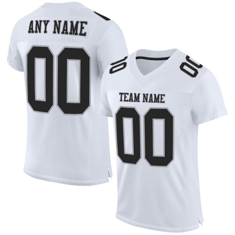 Custom White Black-Gray Mesh Authentic Football Jersey photo 1