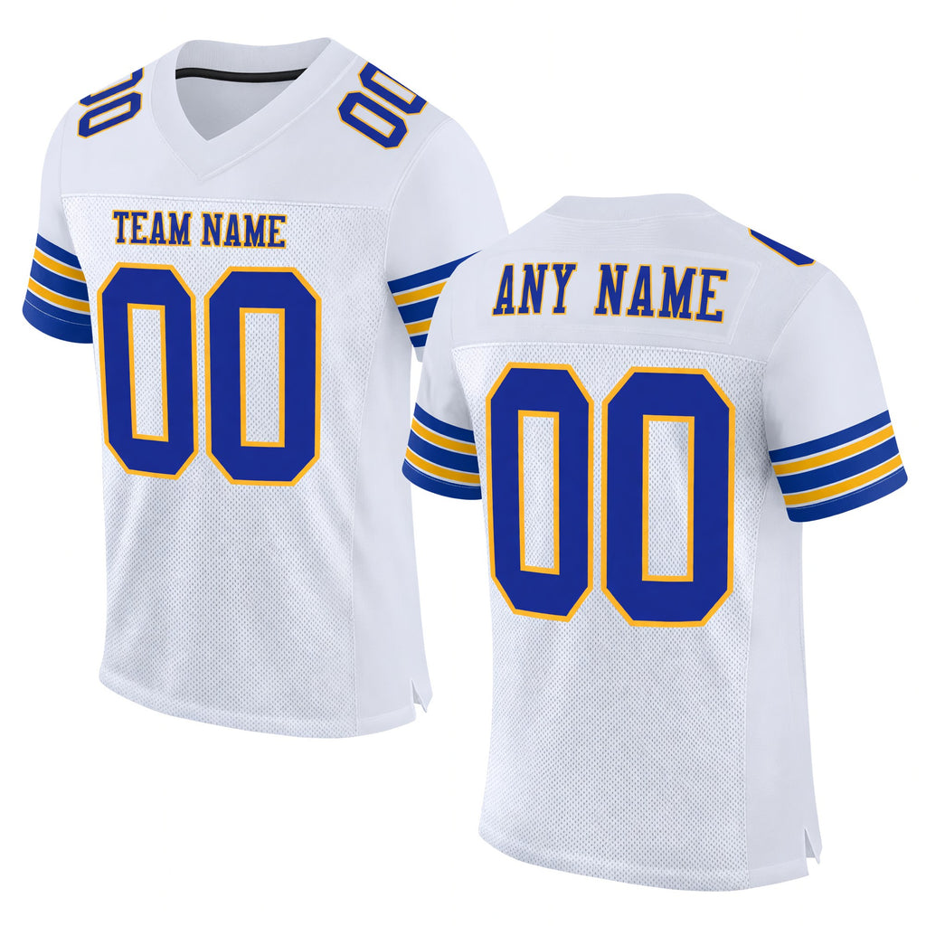 Custom White Royal-Gold Mesh Authentic Football Jersey