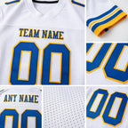 Custom White Royal-Gold Mesh Authentic Football Jersey detail