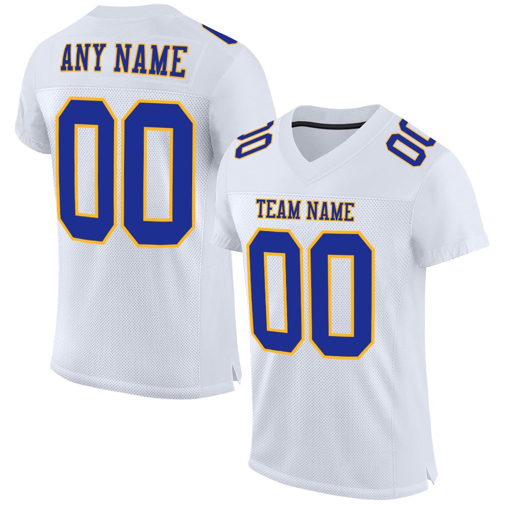 Custom White Royal-Gold Mesh Authentic Football Jersey photo 1
