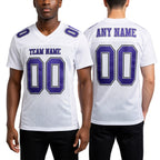 Custom White Purple Gray-Black Mesh Authentic Football Jersey worn front and back