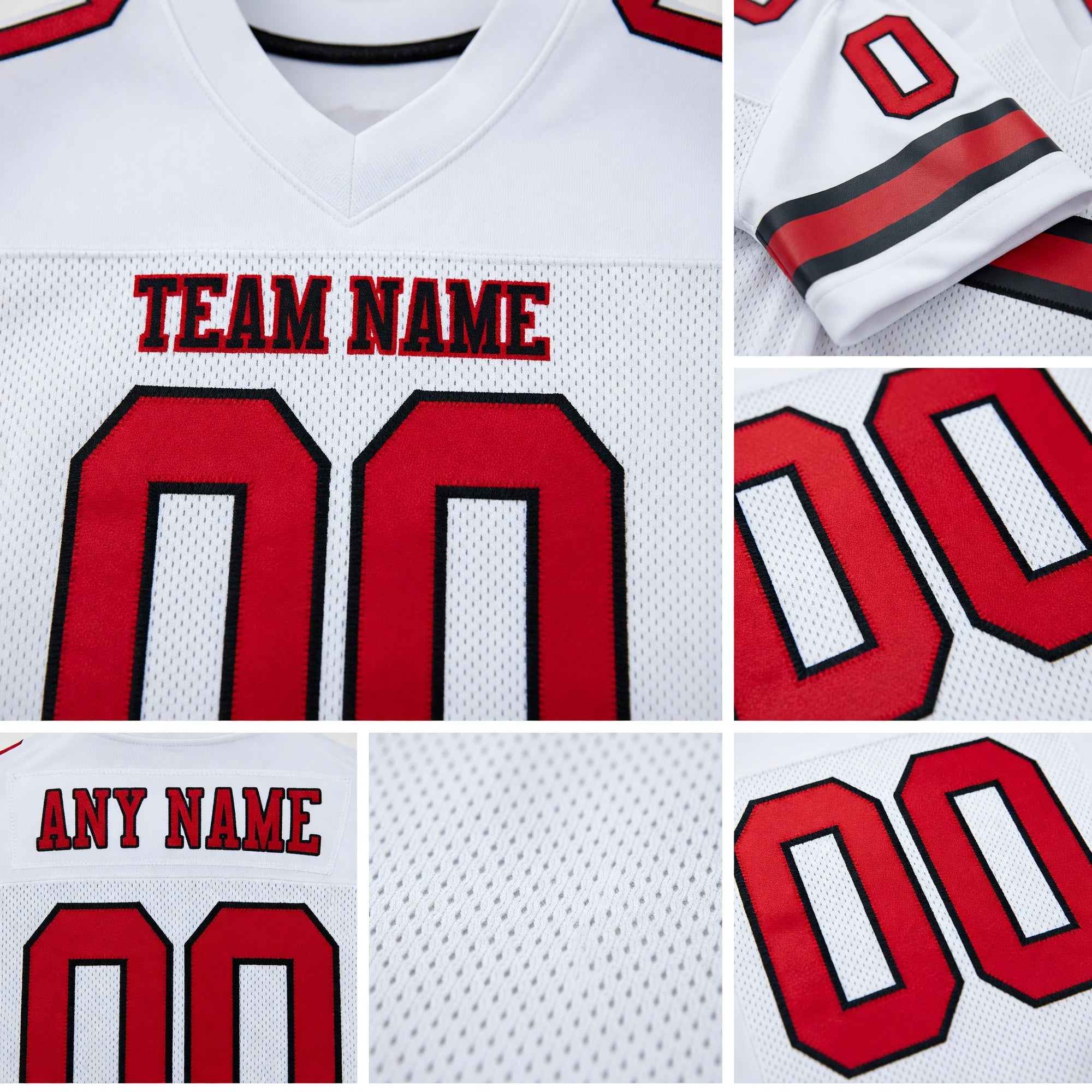 Custom White Red-Black Mesh Authentic Football Jersey detail