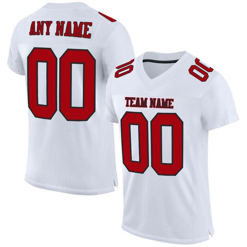 Custom White Red-Black Mesh Authentic Football Jersey photo 1